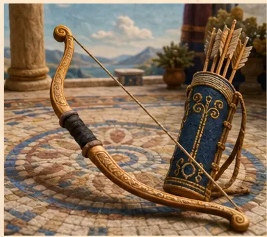 Odysseus’un yayı için özgün el yapımı nesne sahnesi