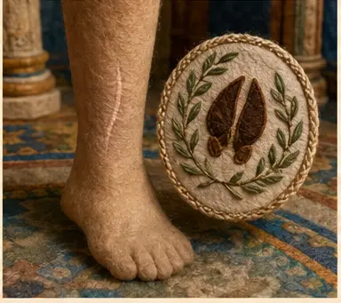 Odysseus’un yara izi için özgün el yapımı nesne sahnesi